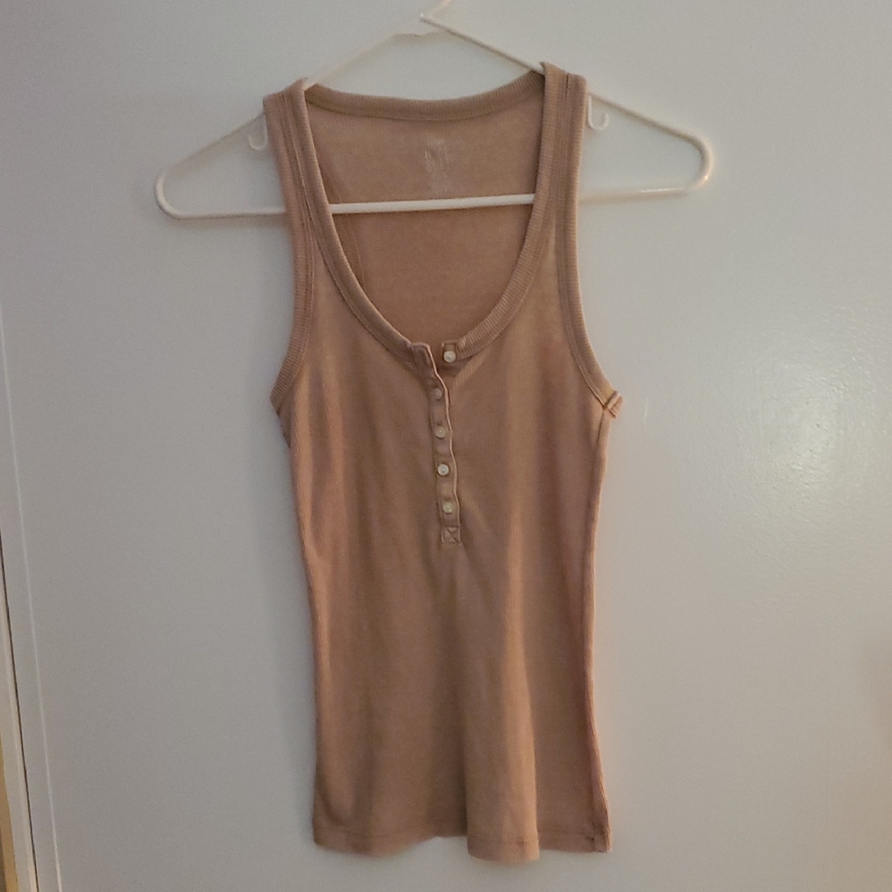 Aerie Button-Front Tan Tank Top